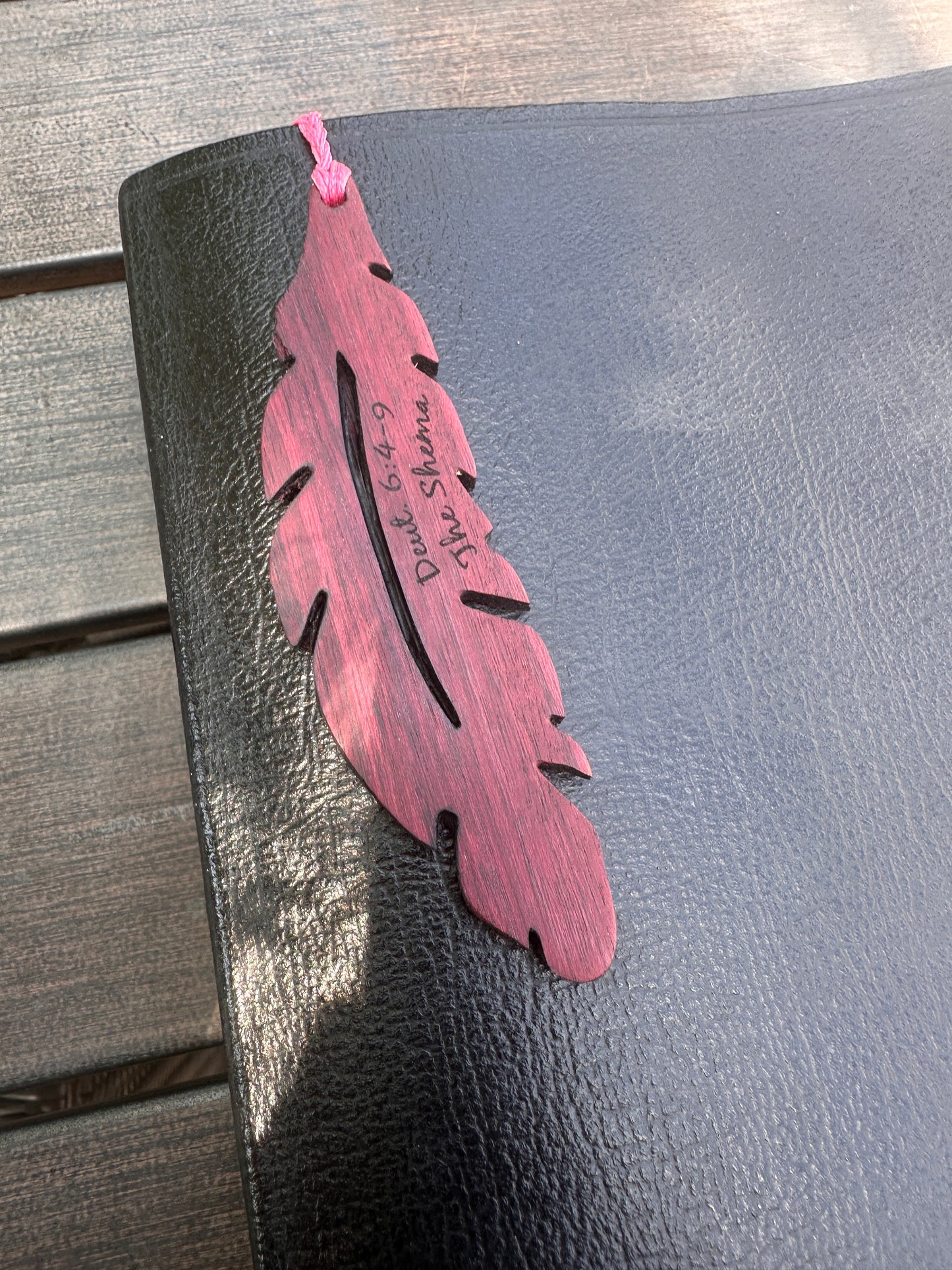 Custom Laser Engraved Wooden Bookmark – Purple Heart Wood – Shema Deuteronomy 6:4-9