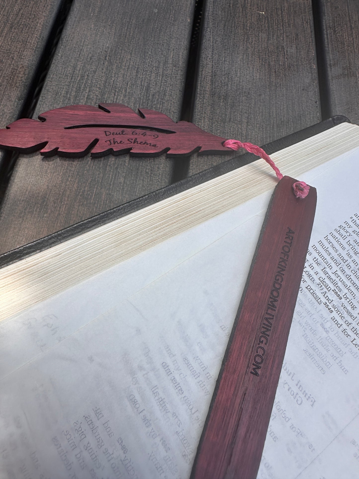 Custom Laser Engraved Wooden Bookmark – Purple Heart Wood – Shema Deuteronomy 6:4-9